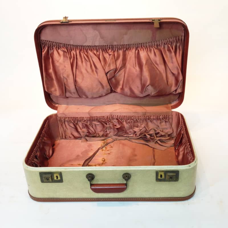 5: Cream Vintage Suitcase With Brown Trim