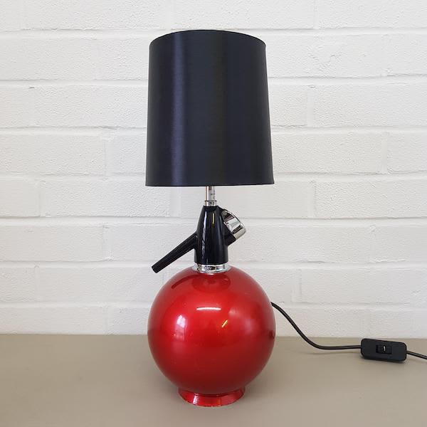 2: Red Soda Bottle Upcycled Lamp With Black Shade (Working)