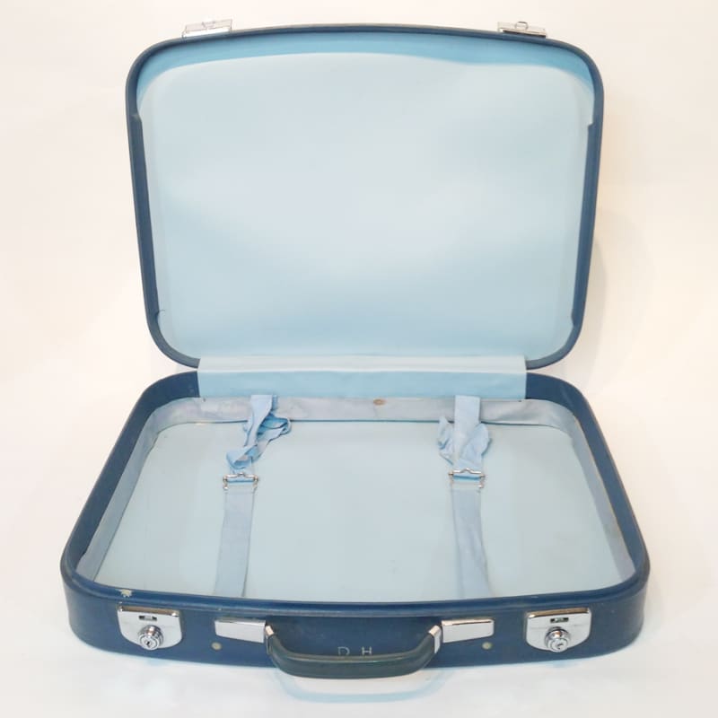 Thin Blue Soft Leather Suitcase LONDON PROP HIRE