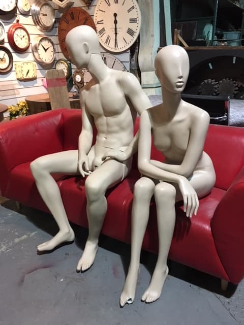 2: Male & Female Full Bodied Seated Mannequins  - Neutral Colour