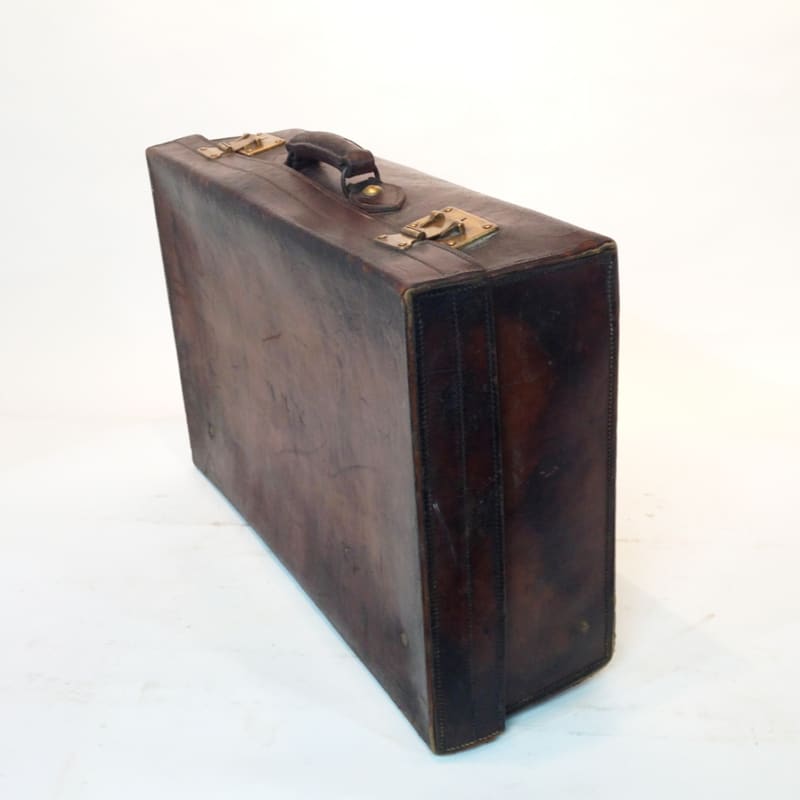 5: Dark Brown Stained Leather Vintage Suitcase