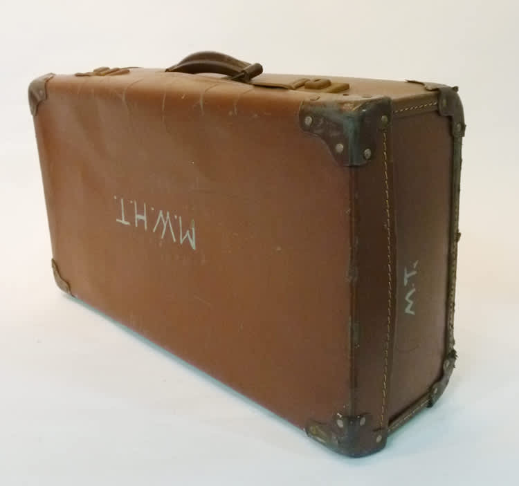 4: Light Brown Leather Suitcase With Initials