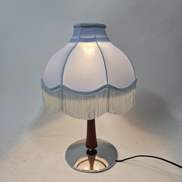 4: Blue Table Lamp With Wood & Chrome Stand (Working)