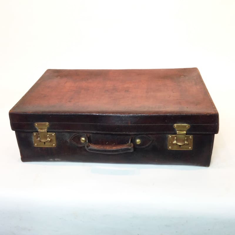 5: Dark Brown Stained Leather Vintage Suitcase