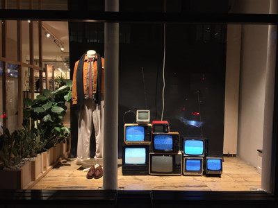 Window display featuring our working vintage TV's