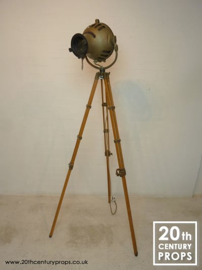 Vintage Theatre Spotlight On Wooden Tripod (Working)