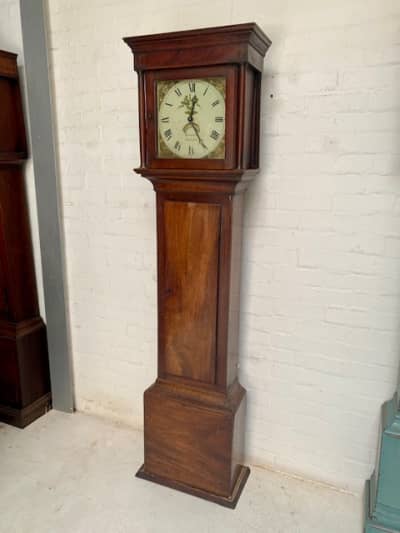 Genuine 19th Century Painted Dial Grandfather Clock In Mahogany Case (Working) 