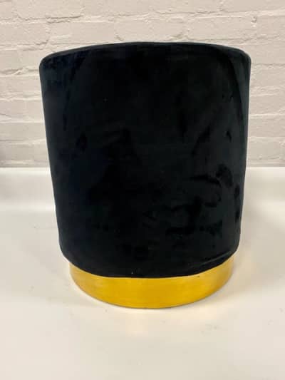 Black Velvet Pouf With Gold Trim