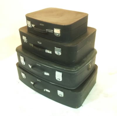 Stack of 4 Matching Black Soft Leather Suitcases