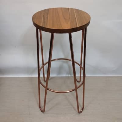 Wooden Topped Stool With Copper Effect Legs