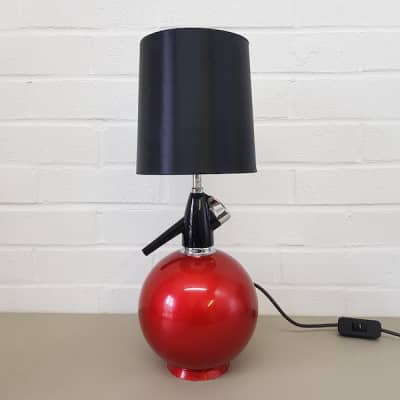 Red Soda Bottle Upcycled Lamp With Black Shade (Working)