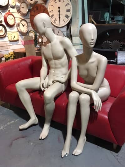 Male & Female Full Bodied Seated Mannequins  - Neutral Colour