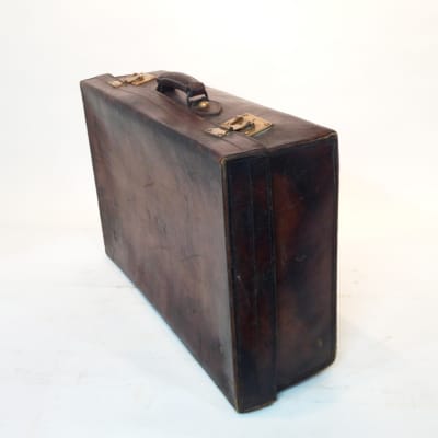 Dark Brown Stained Leather Vintage Suitcase