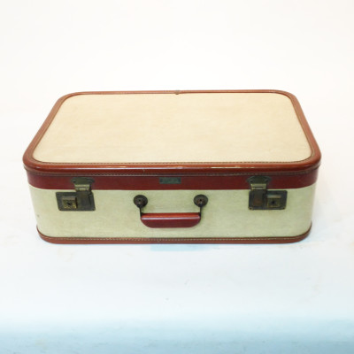 Cream Vintage Suitcase With Brown Trim