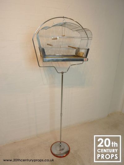 Vintage Chrome Birdcage On Stand