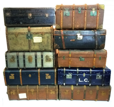 Stack Of 10 Large Vintage Travel Trunks