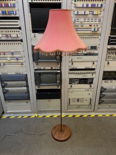 1970's Pink Fabric Tassel Lampshade With Stand (Working)