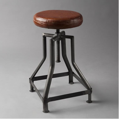 Vintage leather & metal adjustable bar stool