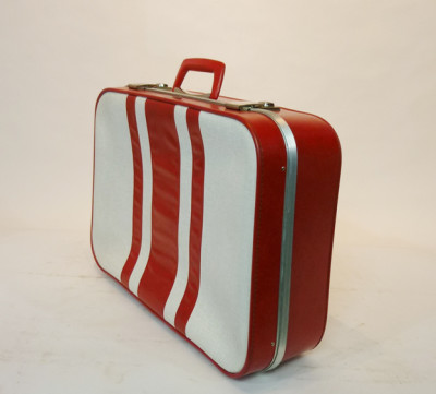 White With Red Stripes Soft Shell Retro Suitcase