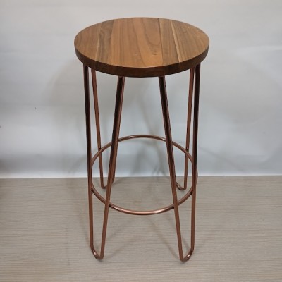 Wooden Topped Stool With Copper Effect Legs