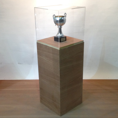 Walnut Plinth With Clear Perspex Cube Top