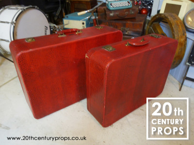 1950's Red Luggage Crocodile Print