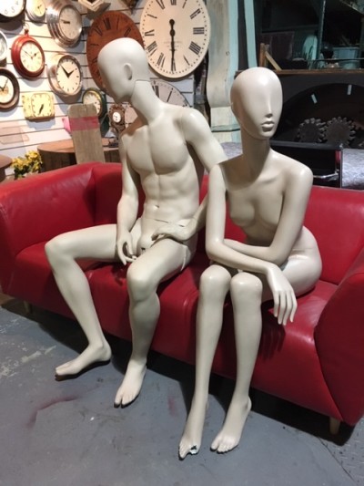 Male & Female Full Bodied Seated Mannequins - Neutral Colour