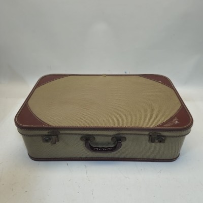 Cream With Brown Trim Vintage Suitcase
