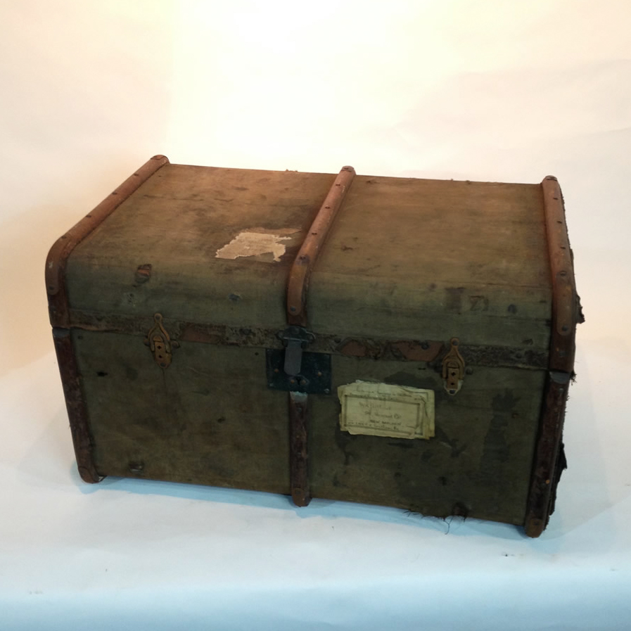 Large Vintage Canvas And Wood Finish Chest | 20th Century Props