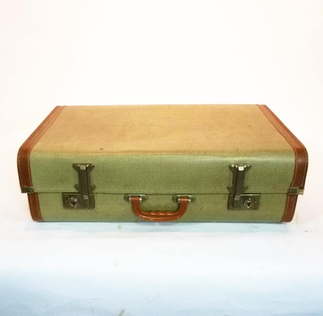 Cream Wood Finish Suitcase | LONDON PROP HIRE