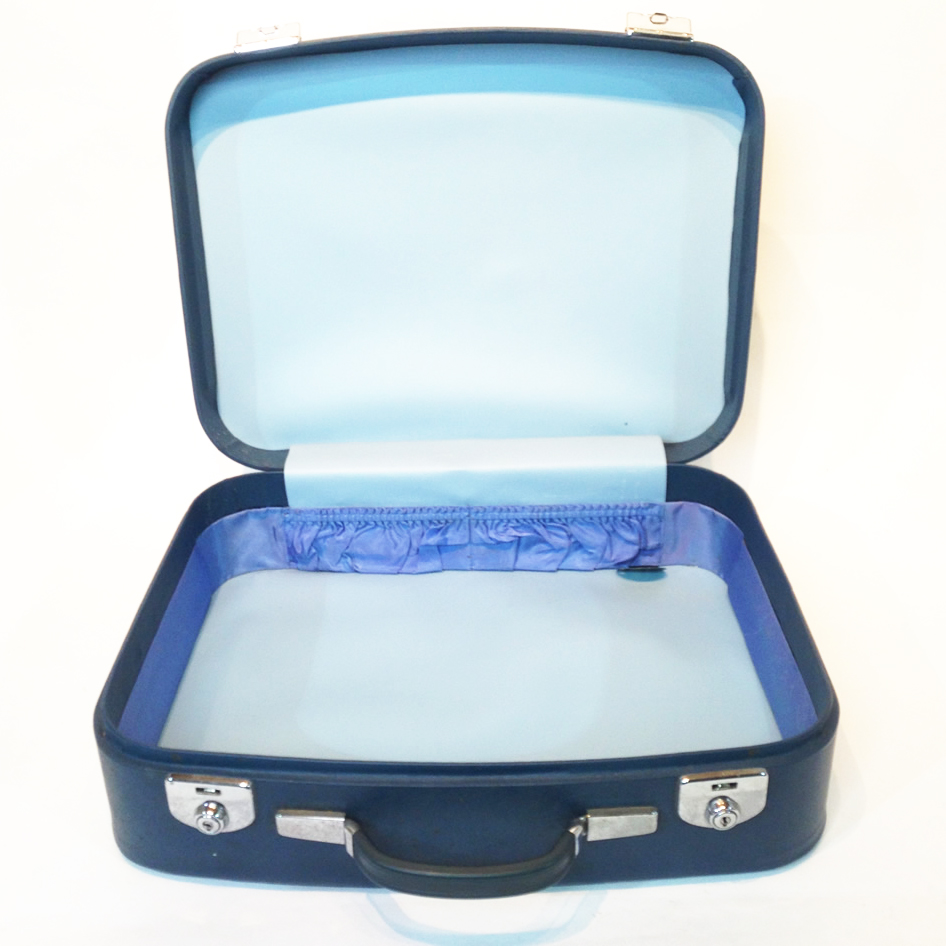 Blue Soft Leather Medium Suitcase LONDON PROP HIRE