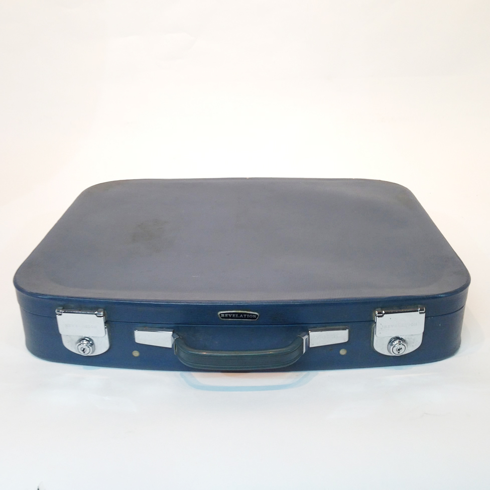 Thin Blue Soft Leather Suitcase LONDON PROP HIRE