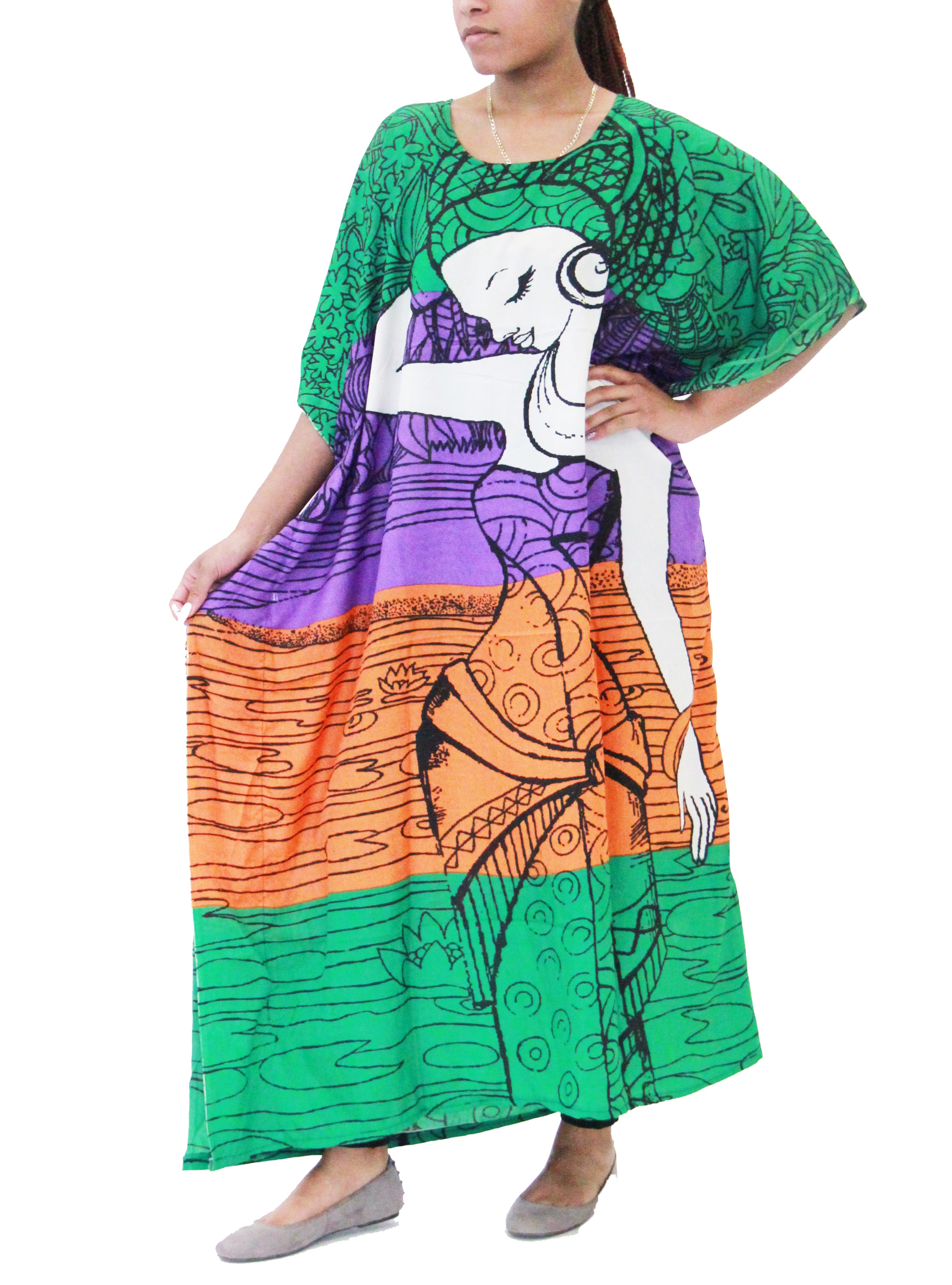Women's Caftan Dresses Tropical Prints Long Maxi Dress One Size Fits Most - Picture 13 of 51