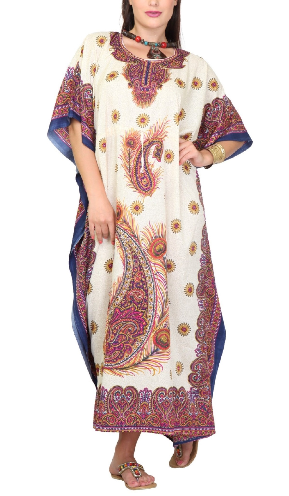 Women's Caftan Dresses Tropical Prints Long Maxi Dress One Size Fits Most - Picture 51 of 51