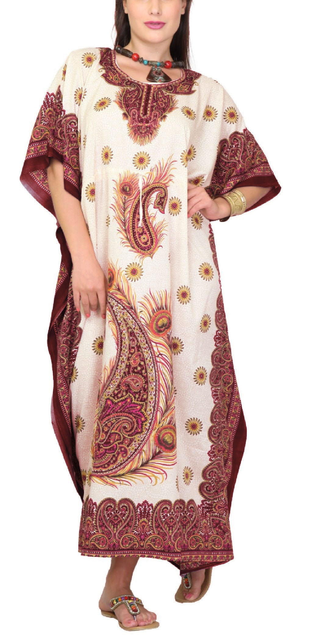 Women's Caftan Dresses Tropical Prints Long Maxi Dress One Size Fits Most - Picture 49 of 51