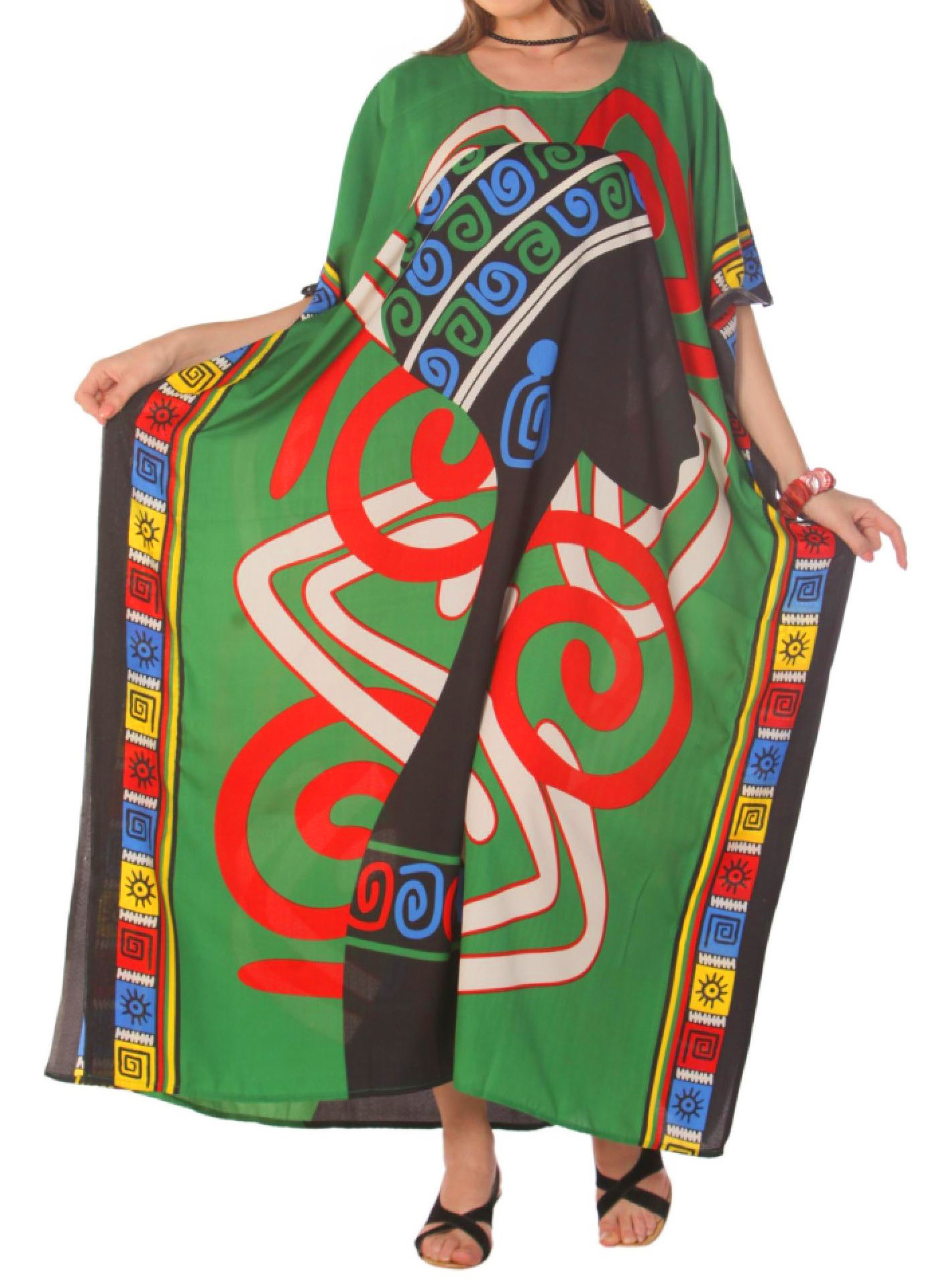 Women's Caftan Dresses Tropical Prints Long Maxi Dress One Size Fits Most - Picture 7 of 51