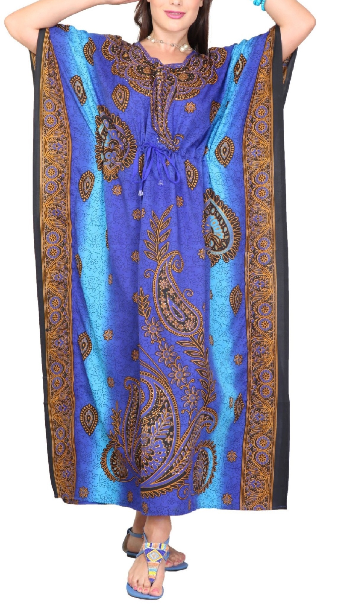 Women's Caftan Dresses Tropical Prints Long Maxi Dress One Size Fits Most - Picture 48 of 51