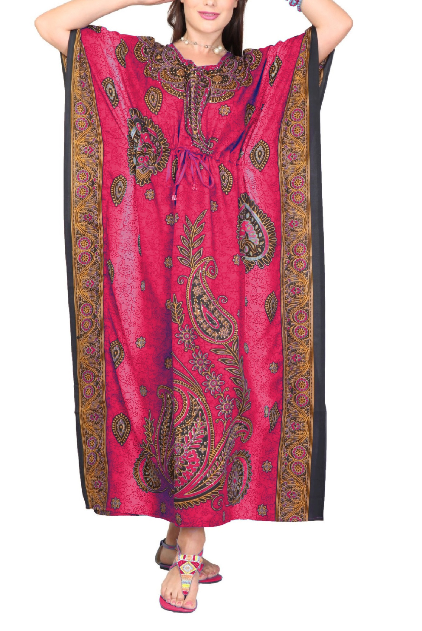 Women's Caftan Dresses Tropical Prints Long Maxi Dress One Size Fits Most - Picture 47 of 51