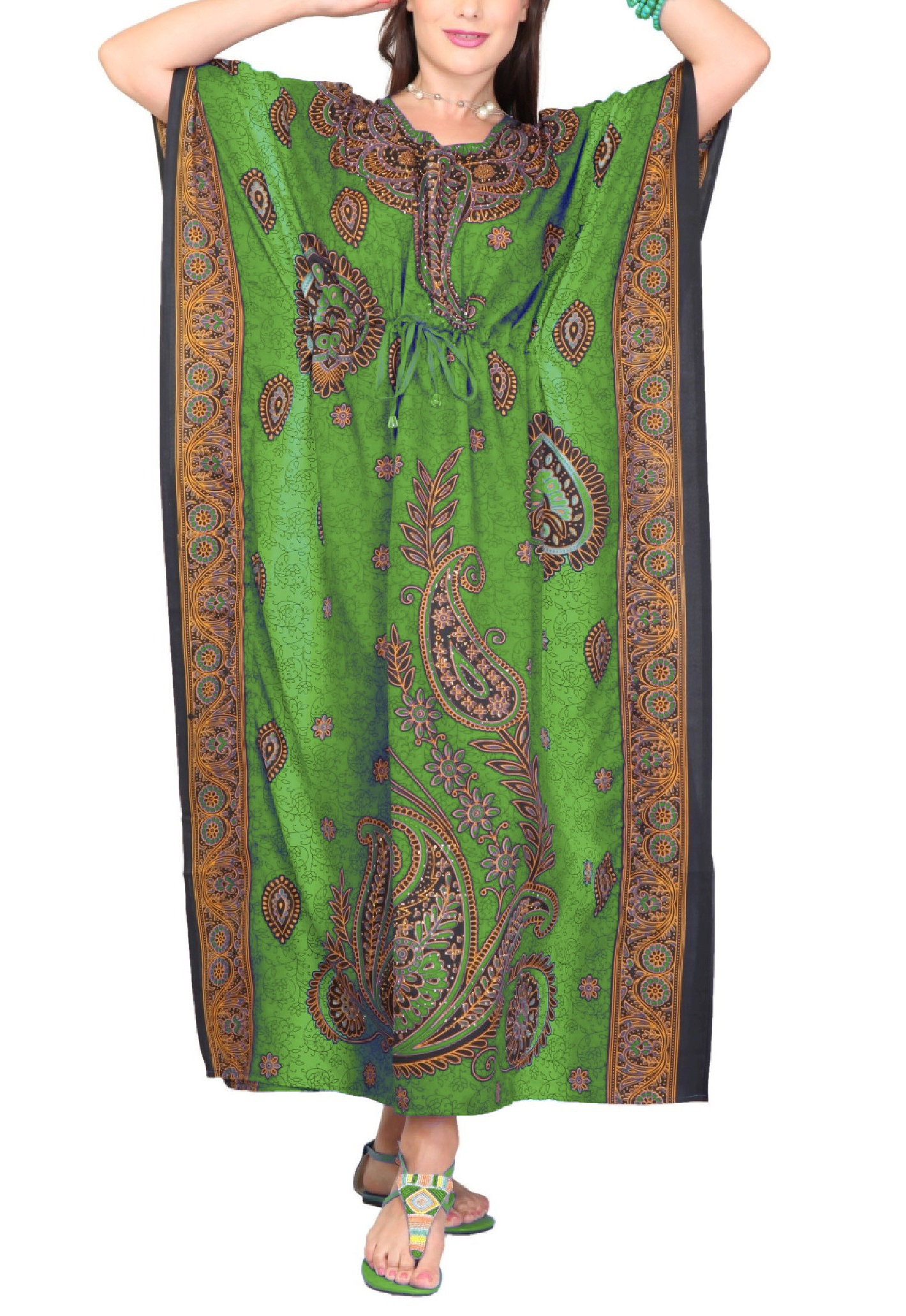 Women's Caftan Dresses Tropical Prints Long Maxi Dress One Size Fits Most - Picture 46 of 51