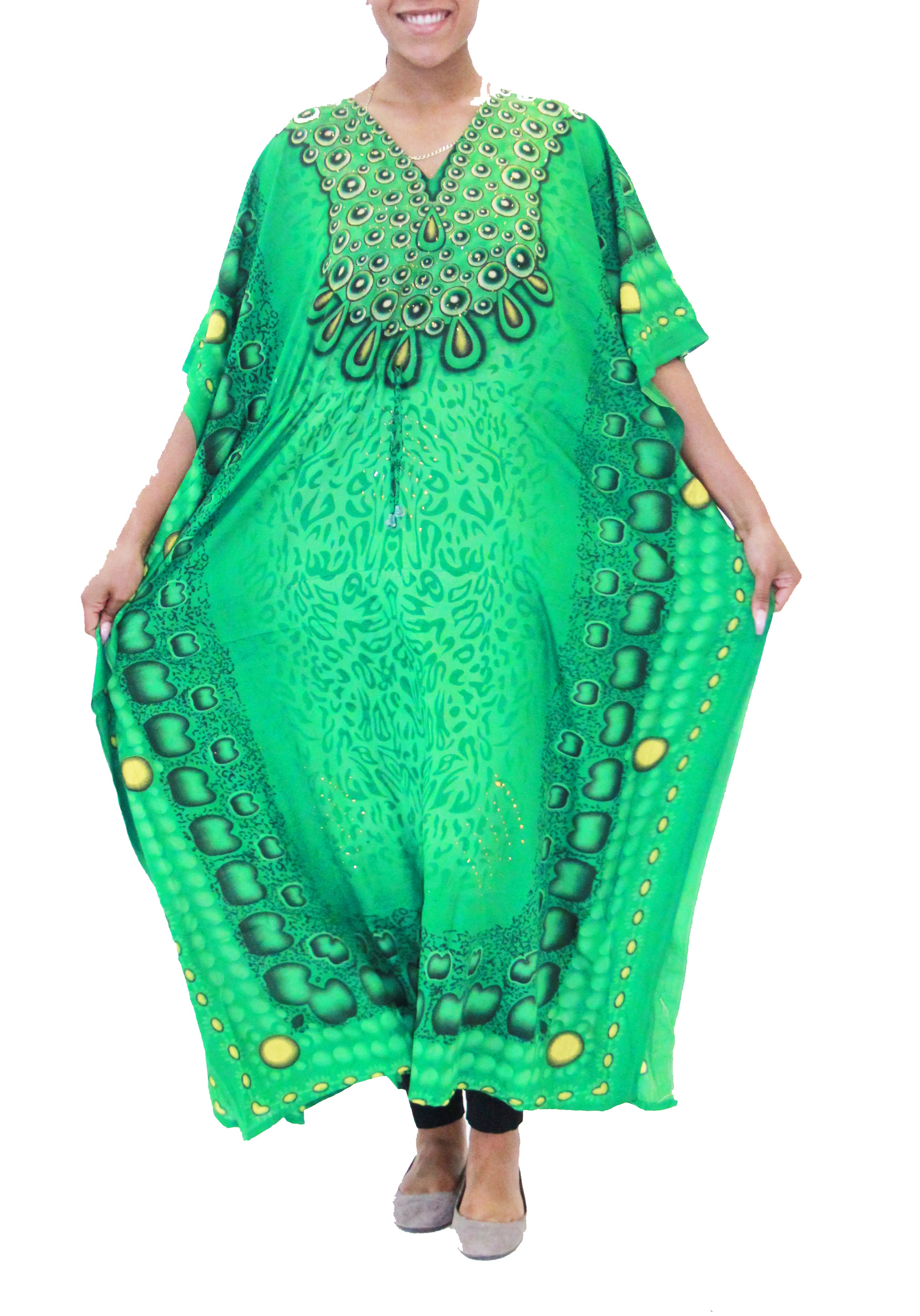 Women's Caftan Dresses Tropical Prints Long Maxi Dress One Size Fits Most - Picture 43 of 51