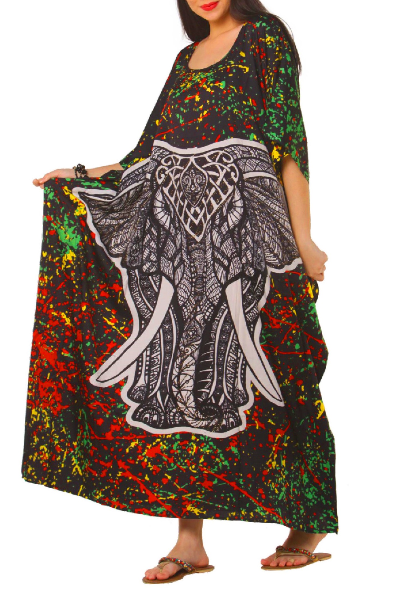 Women's Caftan Dresses Tropical Prints Long Maxi Dress One Size Fits Most - Picture 38 of 51