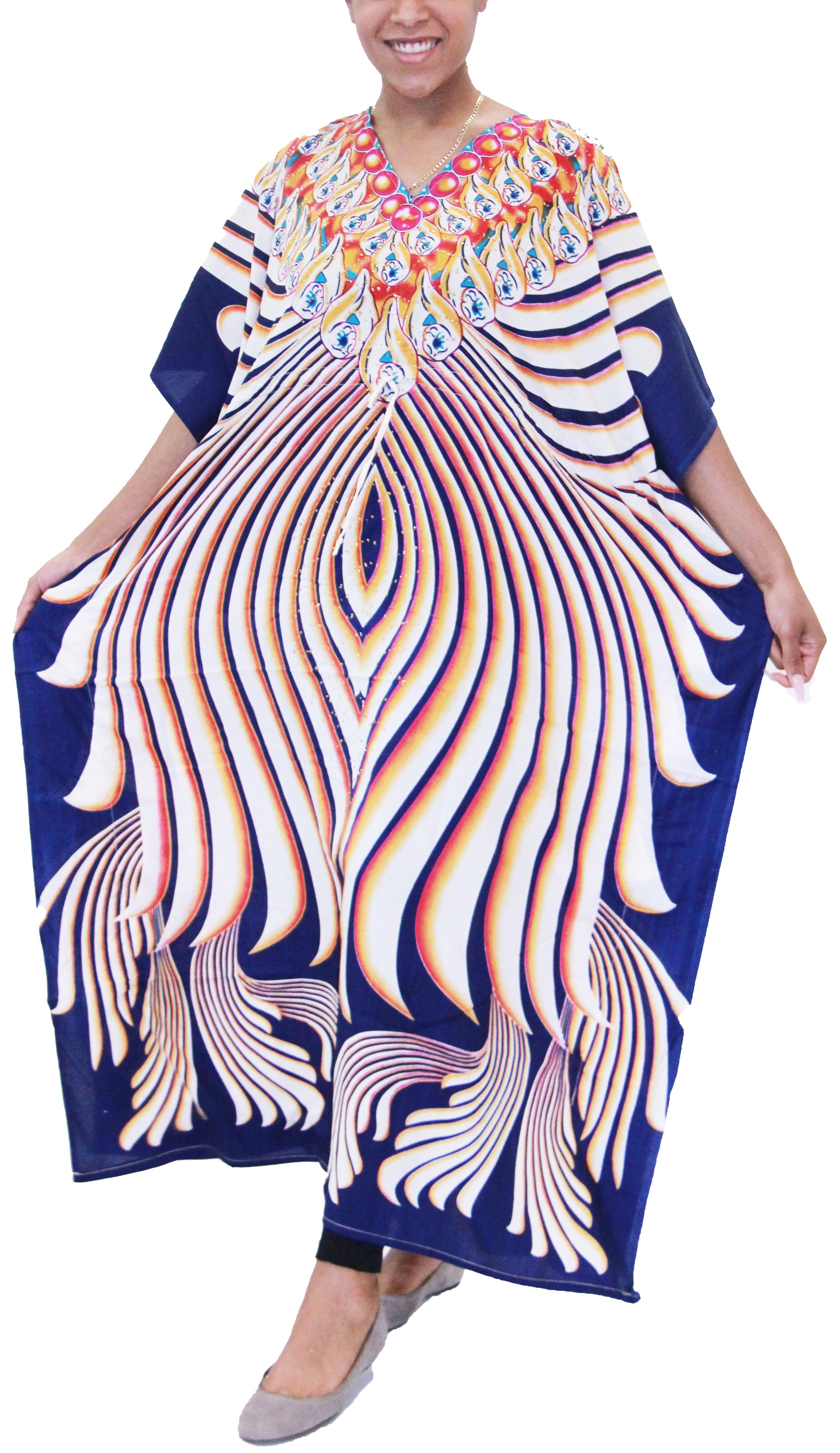 Women's Caftan Dresses Tropical Prints Long Maxi Dress One Size Fits Most - Picture 32 of 51