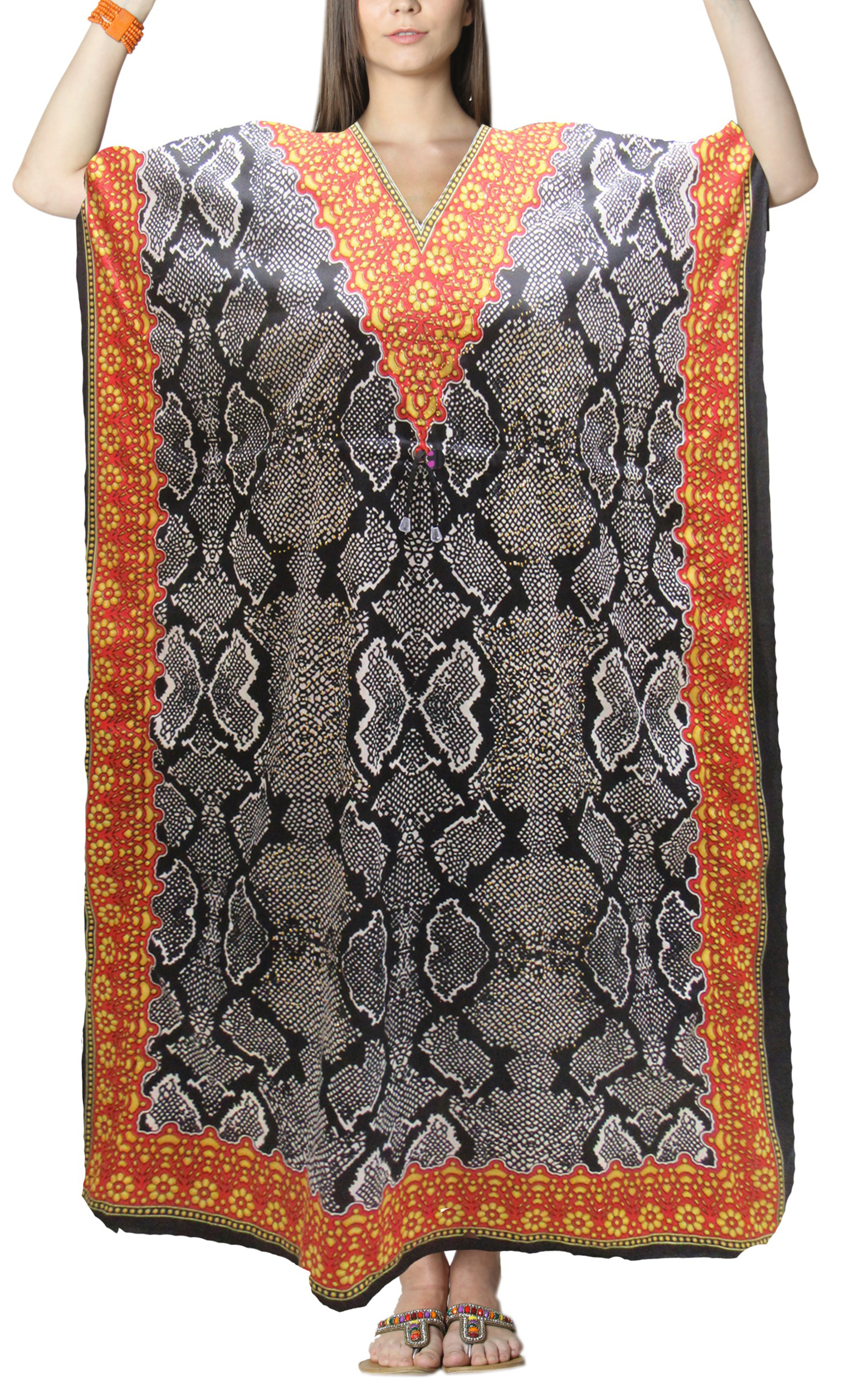 Women's Caftan Dresses Tropical Prints Long Maxi Dress One Size Fits Most - Picture 30 of 51