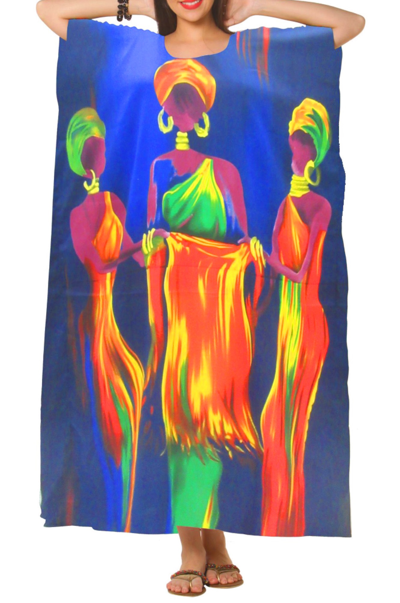 Women's Caftan Dresses Tropical Prints Long Maxi Dress One Size Fits Most - Picture 27 of 51