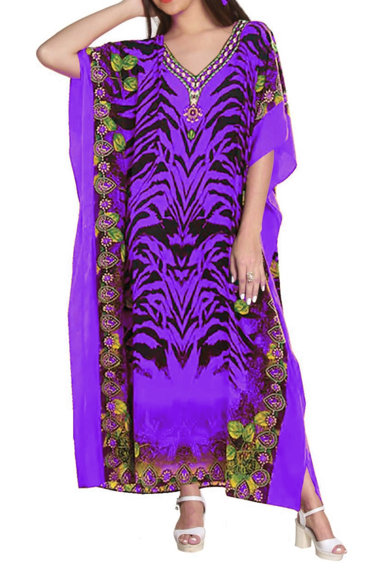 Women's Caftan Dresses Tropical Prints Long Maxi Dress One Size Fits Most - Picture 24 of 51