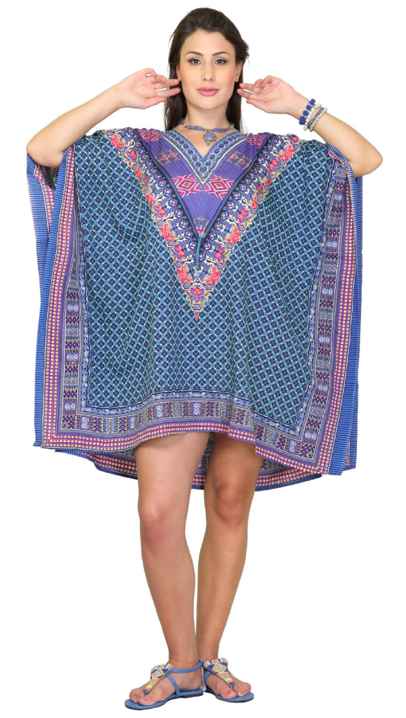 Para mujeres Hermoso Estampado Corto Kimono Caftán Vestido Cubierta Suelto Soltero C - Imagen 6 de 13