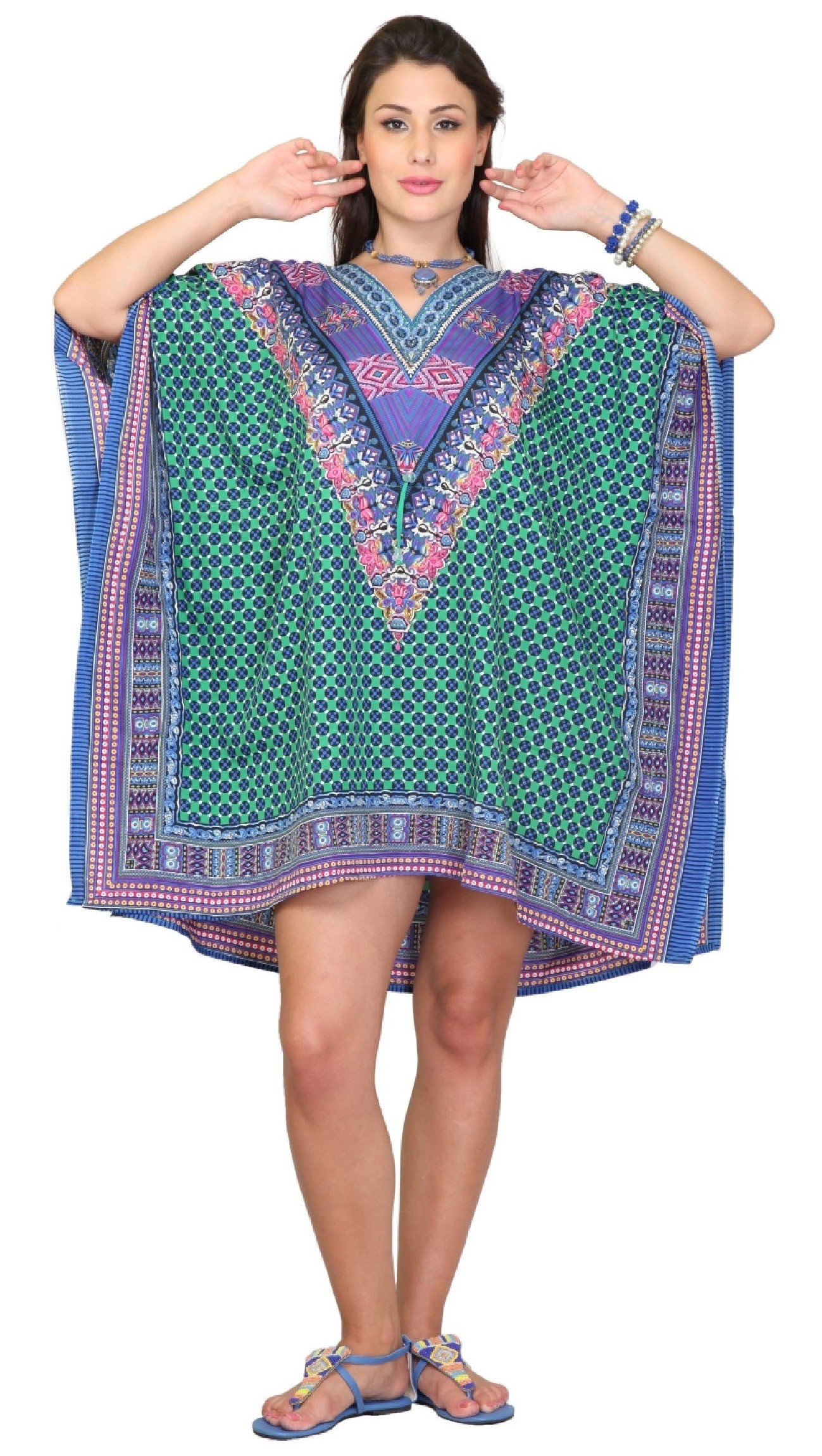 Para mujeres Hermoso Estampado Corto Kimono Caftán Vestido Cubierta Suelto Soltero C - Imagen 5 de 13