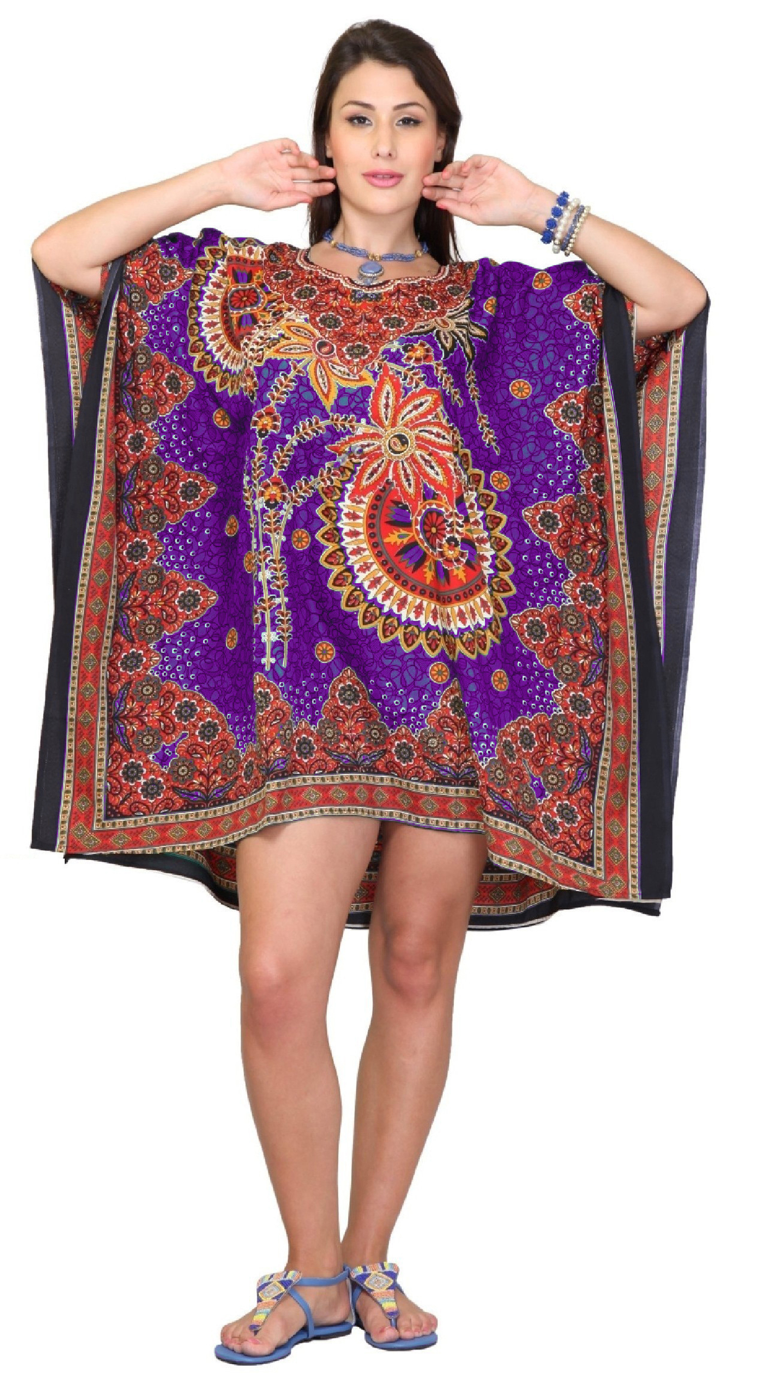 Para mujeres Hermoso Estampado Corto Kimono Caftán Vestido Cubierta Suelto Soltero C - Imagen 9 de 13