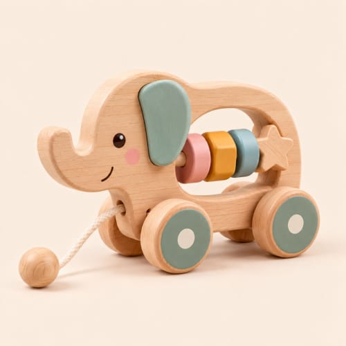 Pastel Wooden Pull-Along Elephant