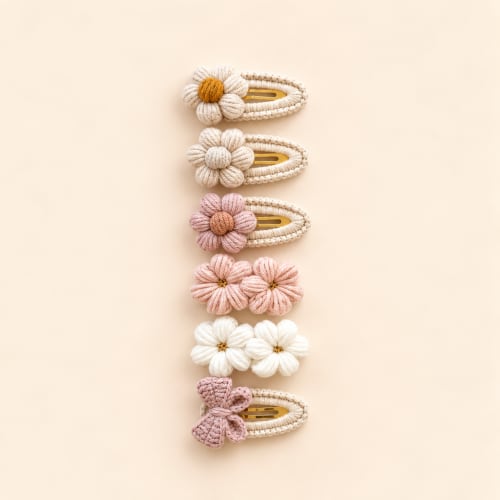 Handmade Floral Crochet Hair Clip Set